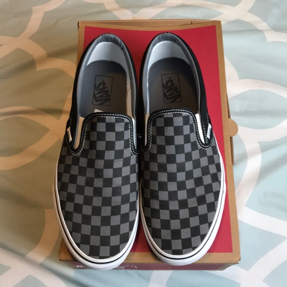 vans slip on checkerboard black pewter